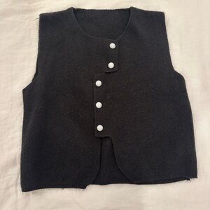 Black Sleeveless Vest with White Buttons